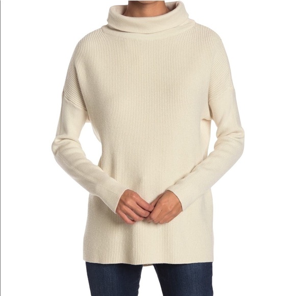 Devotion by Cyrus Cowl Neck Ribbed Tunic Sweater Cream Large NWT New - Picture 1 of 8